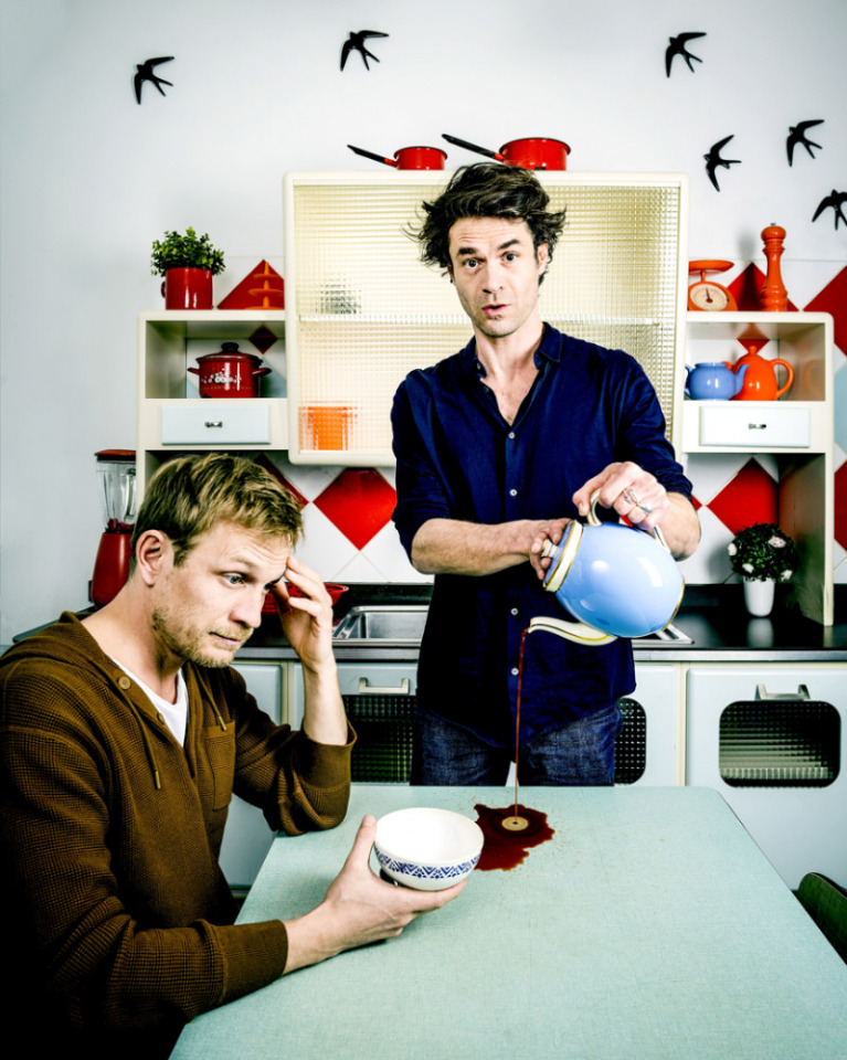 France, Paris, 22 February 2018 - Portrait of Yannick Rénier, Belgian actor, film director and scriptwriter, and his half-brother Jérémie Rénier, Belgian actor.