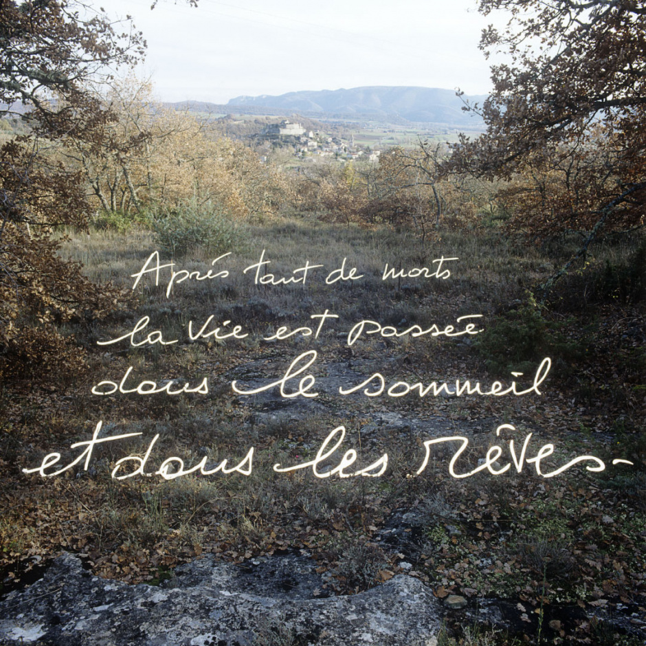 "Les Ecritures" (Writings), 1991/1992After so many dead life has reached the sleep and dreams. "Les Ecritures", 1991/1992AprËs tant de morts la vie est passÈe dans le sommeil et dans les rÍves.Bernard Faucon / Agence VU