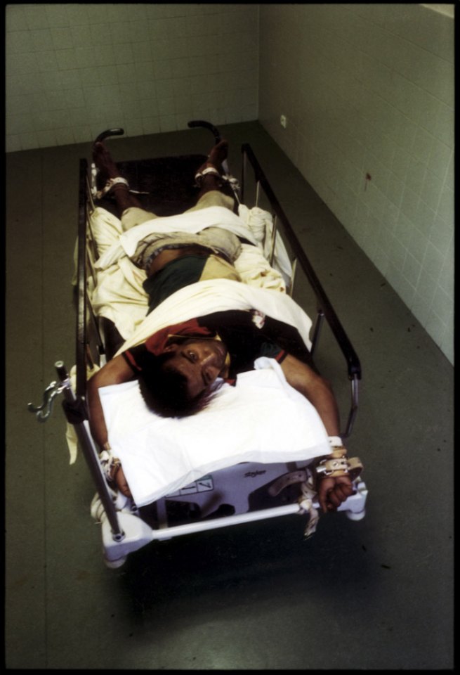 France, Marseilles, June 2002 - Emergency Room in Marseille's Nord Hospital. Psychiatric emergency department. Man under the influence of narcotics