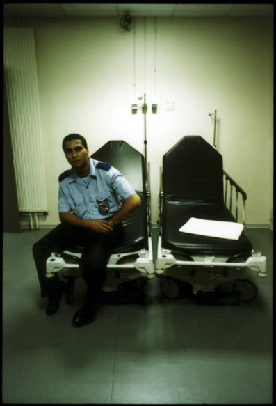 France, Marseilles, June 2002 - Emergency Room in Marseille's Nord Hospital. Policemen making the access to hospital secure.