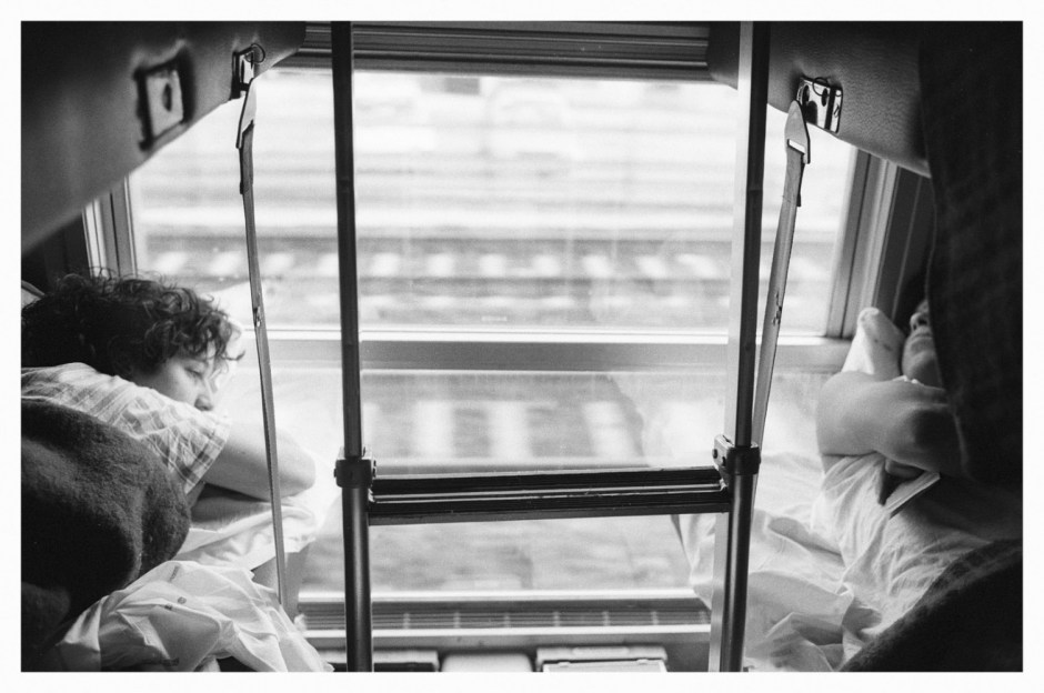 Bunk beds in train.