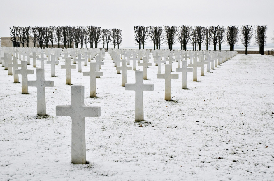 France, Lorraine, 4 March 2006 - First and second World war military cemeteries in Lorraine. American, french and german cemeteries.  American cemetery in Saint-Mihiel.