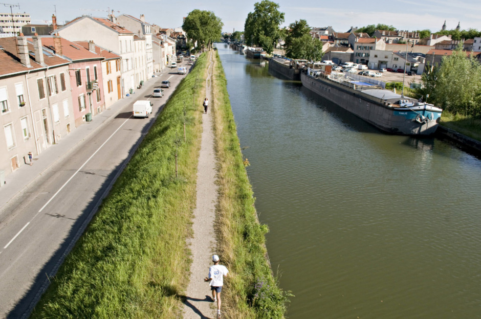 France, Nancy, 4 July 2008 - Urban sprawl. Nancy city center near the canal.