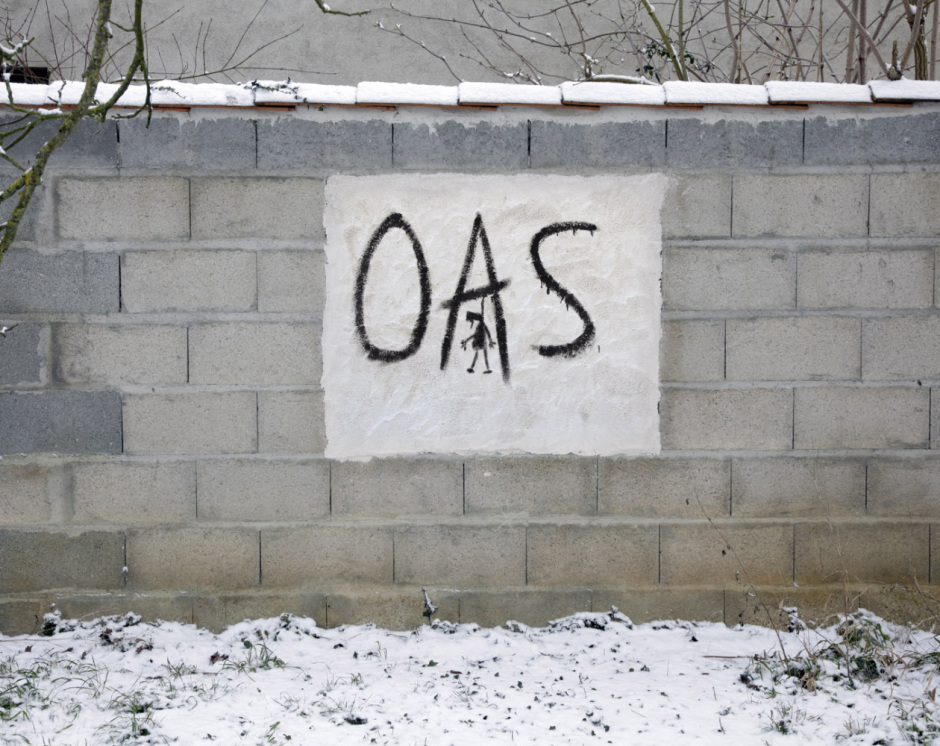 France, Poitiers, 11 February 2010 - A reconstruction of OAS (Organisation de l'Armée Secrète) graffiti.