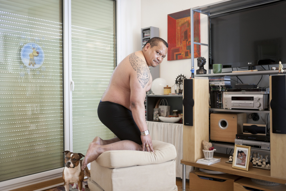 France, Maison Laffitte, 20 March 2012From the book "Chevaleresque".Patrick Mirandriamiharisoa, Bear, 51, 168 cm, 96,5 kg.France, Maison Laffitte, 20 mars 2012Issue du livre "Chevaleresque".Patrick Mirandriamiharisoa, Ours, 51 ans, 168 cm, 96,5 kg.Rip Hopkins / Agence VU