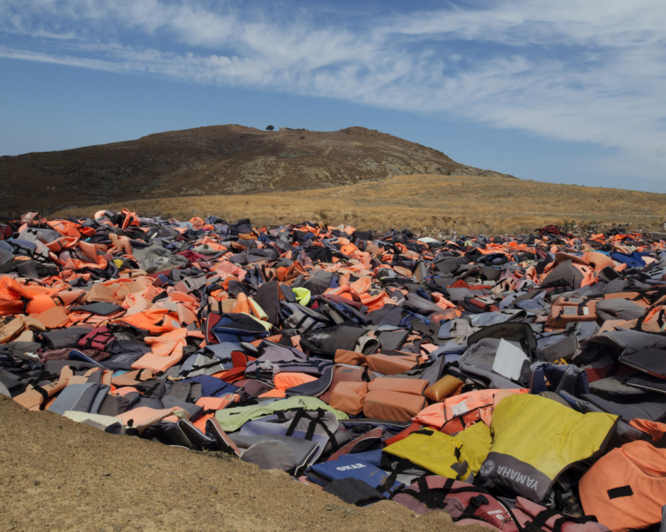 Greece, Lesbos, July 7, 2016 - Most of the life jackets that are sold for 10 dollars in Izmir are fake. If someone falls in the water, they fill with water and accelerate the drowning of those wearing them. On the Turkish coasts, more and more shops take advantage of the lucrative business of selling life jackets and rubber dinghies that are not at all adapted for navigating on the Mediterranean.