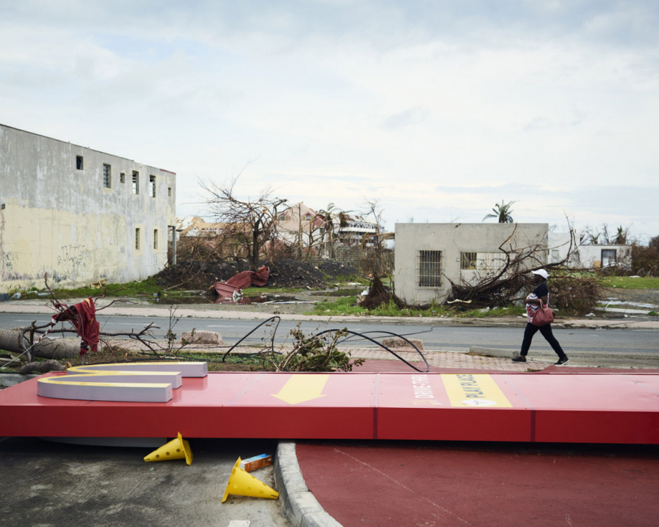 Antilles, Île de Saint-Martin, 14 September 2017 - Irma hurricane. In the Marigaud streets.