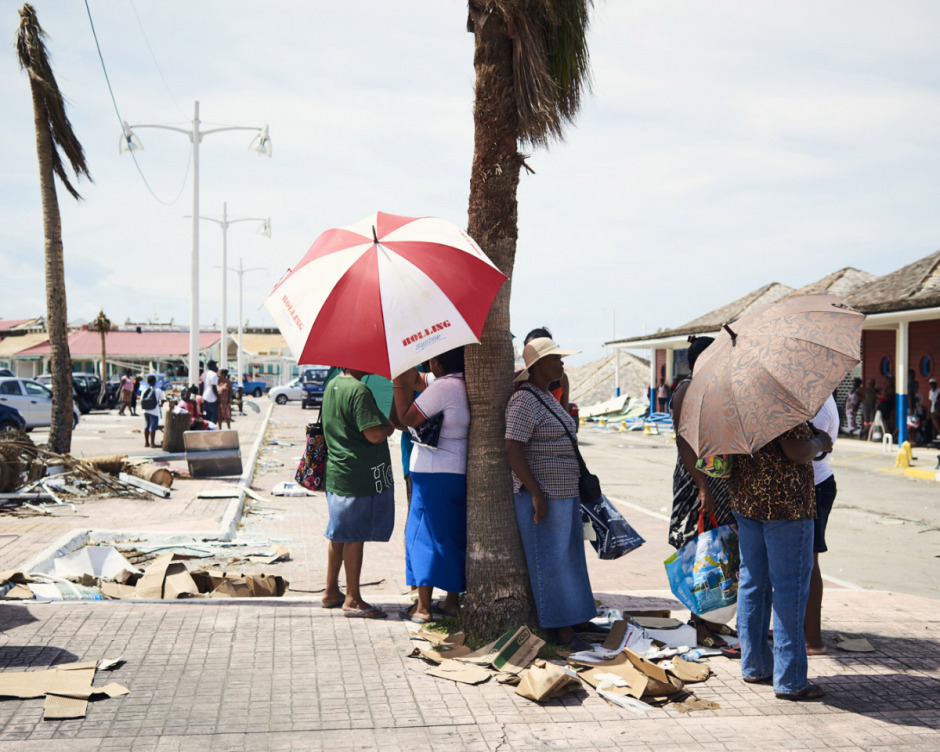 Antilles, Île de Saint-Martin, 15 September 2017 - Irma hurricane. In the Marigaud streets, waiting for the provisions of water under a blazing sun for hours.