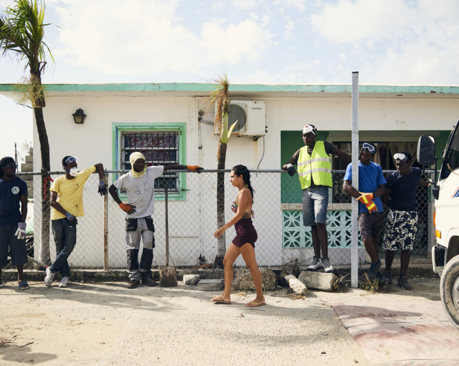 Antilles, Saint-Martin, 16 September 2017 - Irma Hurricane. In the Sandy Ground district, district inhabitant are mobalizing to clean streets.
