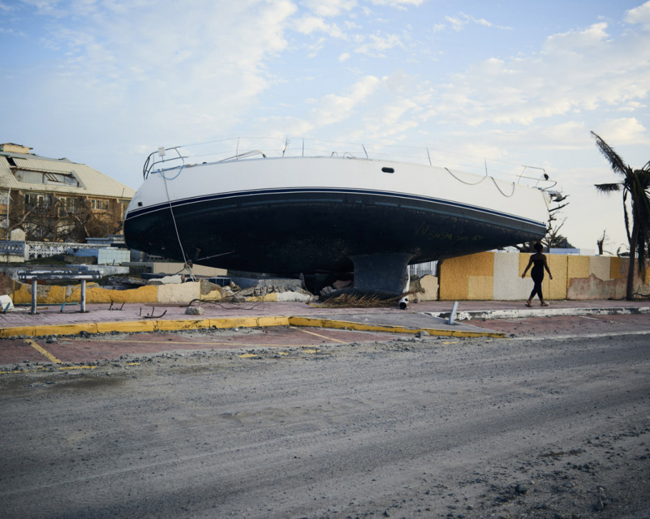 Antilles, Saint-Martin, 16 September 2017 - Irma Hurricane. In Marigot, stranded boats.