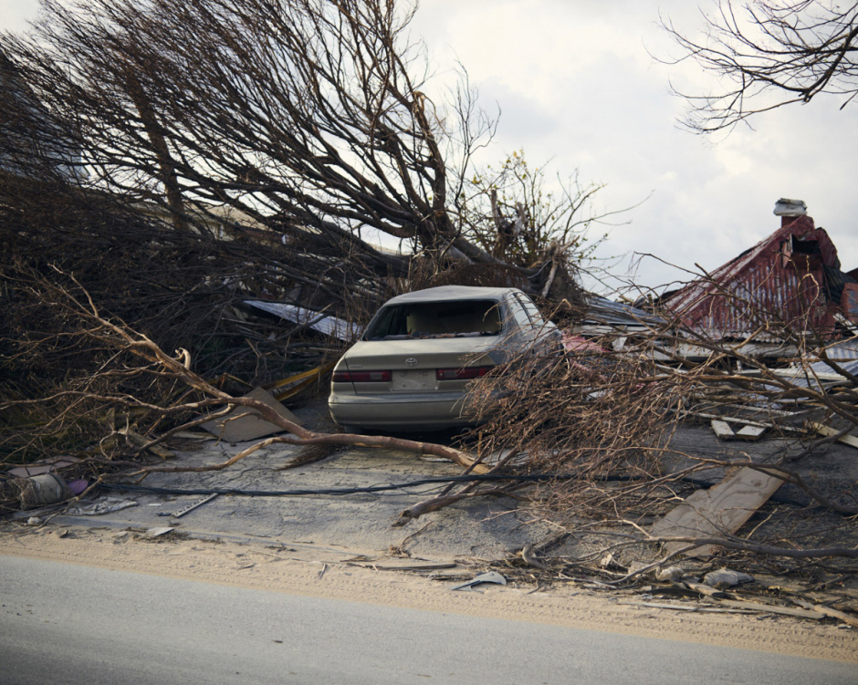 Antilles, Saint-Martin, 19 September 2017 - Irma Hurricane. Car at Grand Case.