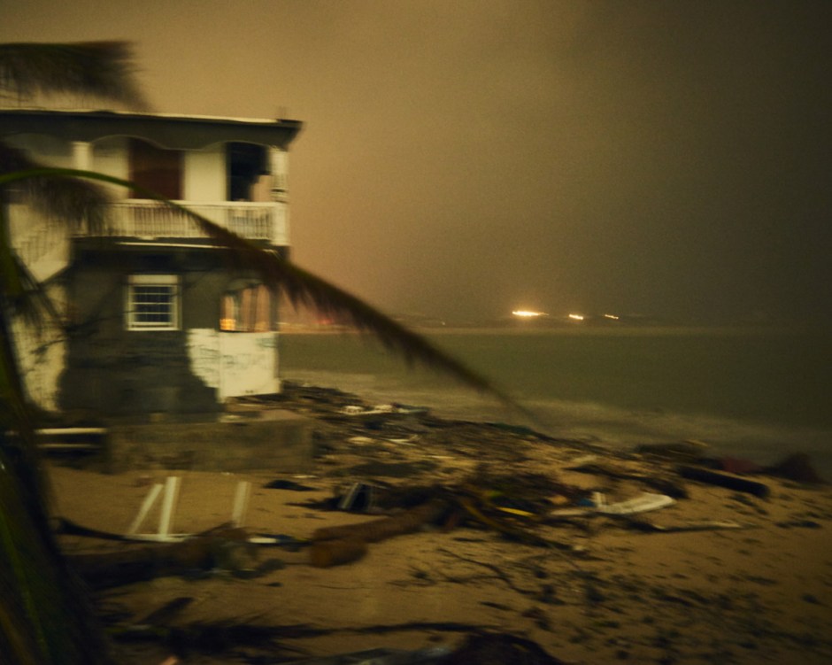 Antilles, Saint-Martin, 20 September 2017 - Irma Hurricane. In the Sandy Ground district. Yellow light specific to cyclones according to district inhabitants.