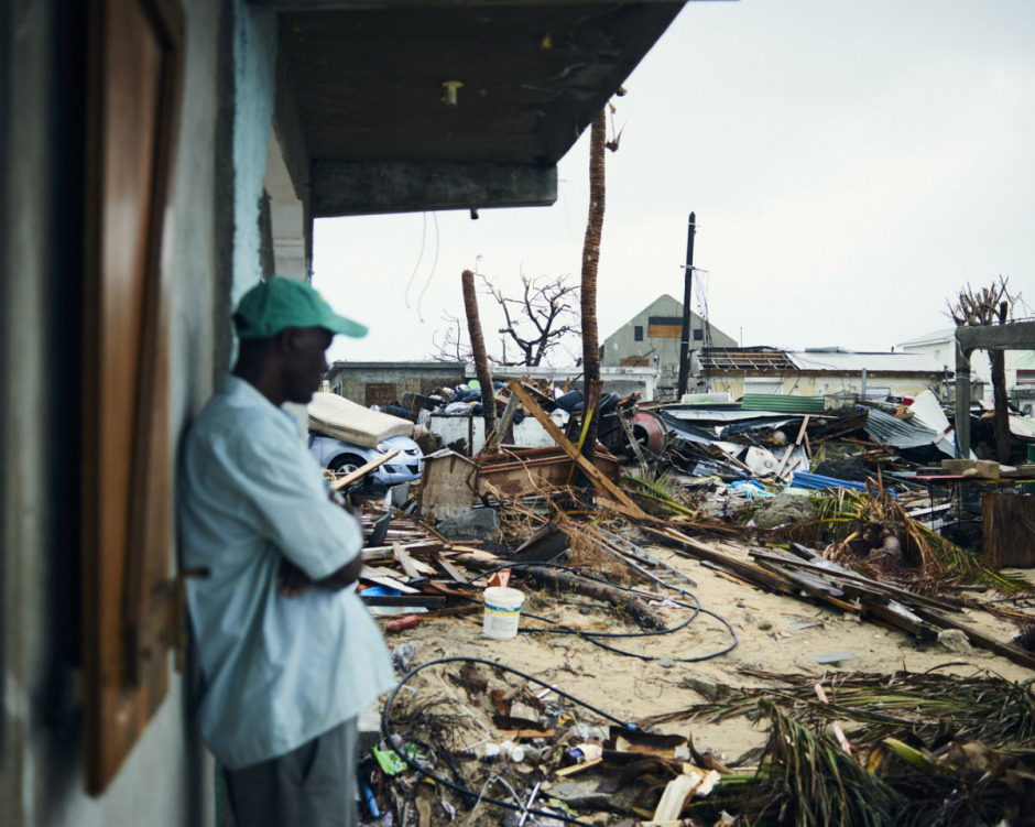 Antilles, Saint-Martin, 19 September 2017 - Irma Hurricane. In the Sandy Ground district, Georges is looking his scattered stuff after the passage of IRMA, his house was entirely flooded under 1m80 of water.