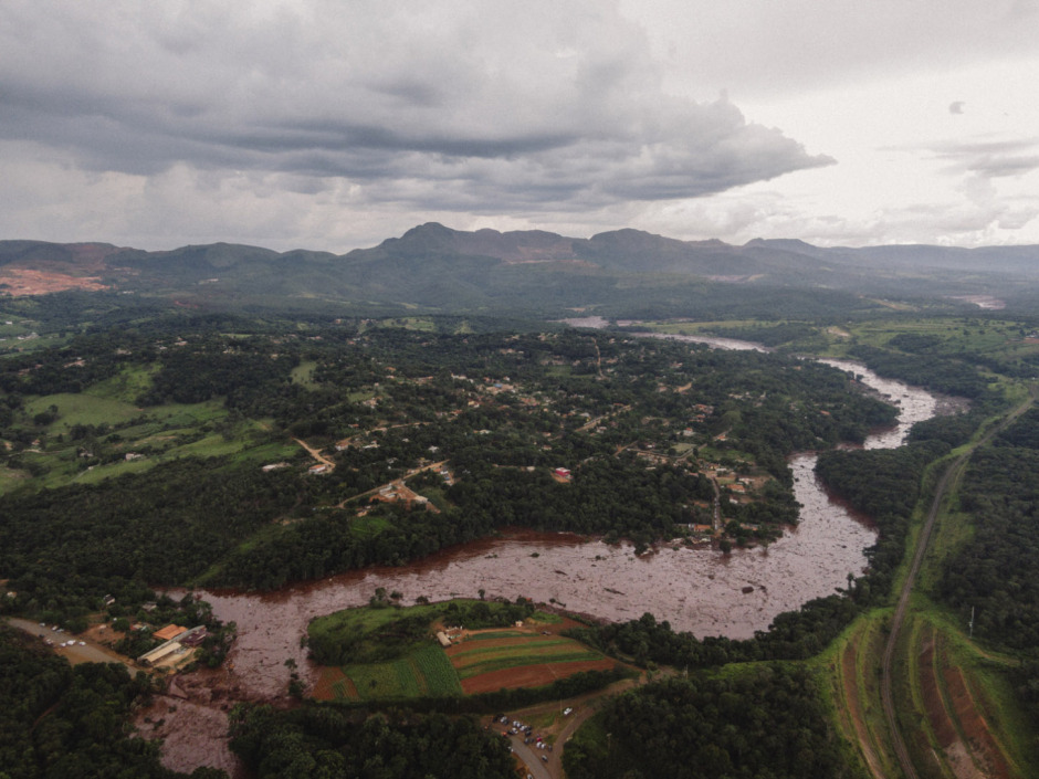 Brazil, Corrego do Feijão, 26 January 2019 - Aerial view of the landscape of the village of Corrego do Feijão destroyed by the flood of mud, after the rupture of Brumadinho dam.