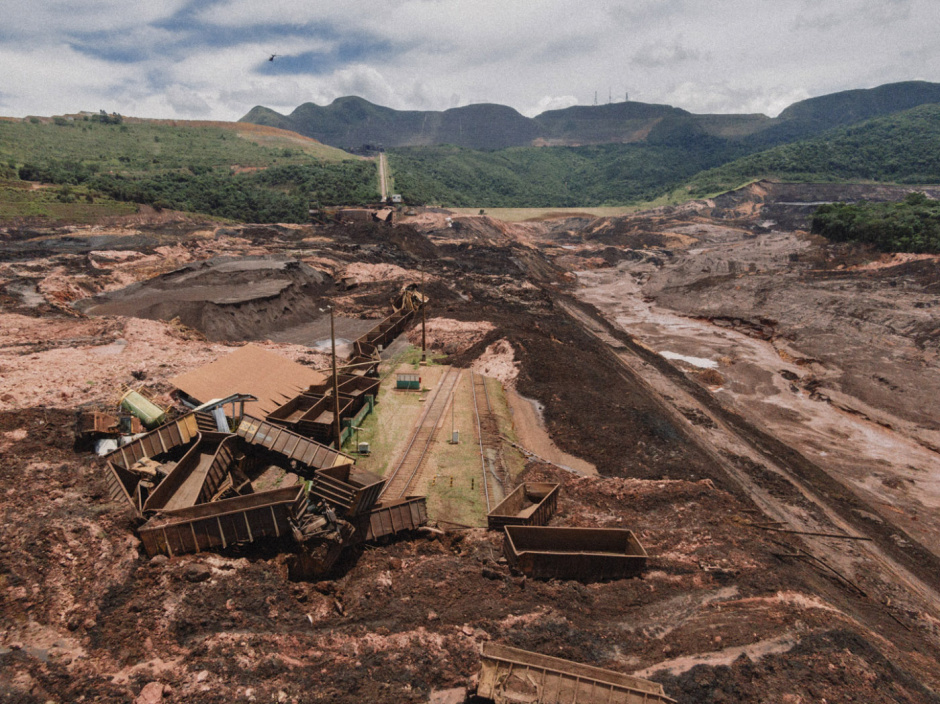 Brazil, Brumadinho, 27 January 2019 - Aerial view of the main structure of the ore dam, destroyed by the flood of mud.