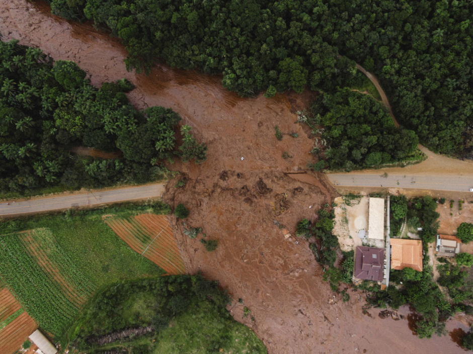 Brazil, Corrego do Feijão, 26 January 2019 - Road section interrupted by mud, after the rupture of Brumadinho dam.