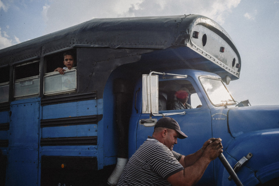 Cuba, January 4, 2019 - "Guagua" public transport in the cuban countryside. Camaguey region.
