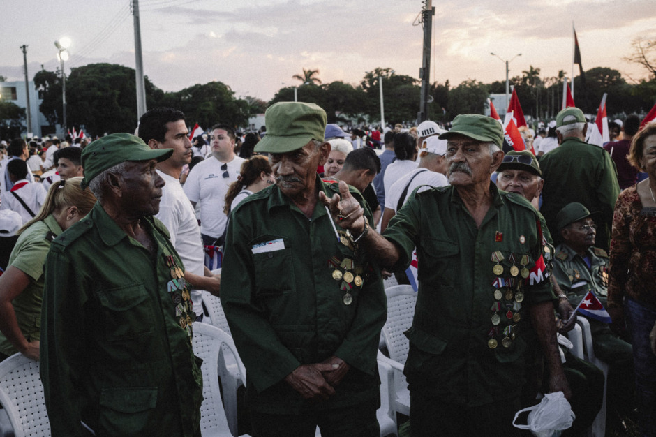 Cuba, Havana, January 8, 2019 - Former revolutionaries of the 26 de Julio movement, led by Che Guevara and Fidel Castro,  are welcomed at an event commemorating the 60th anniversary of the Cuban Revolution.