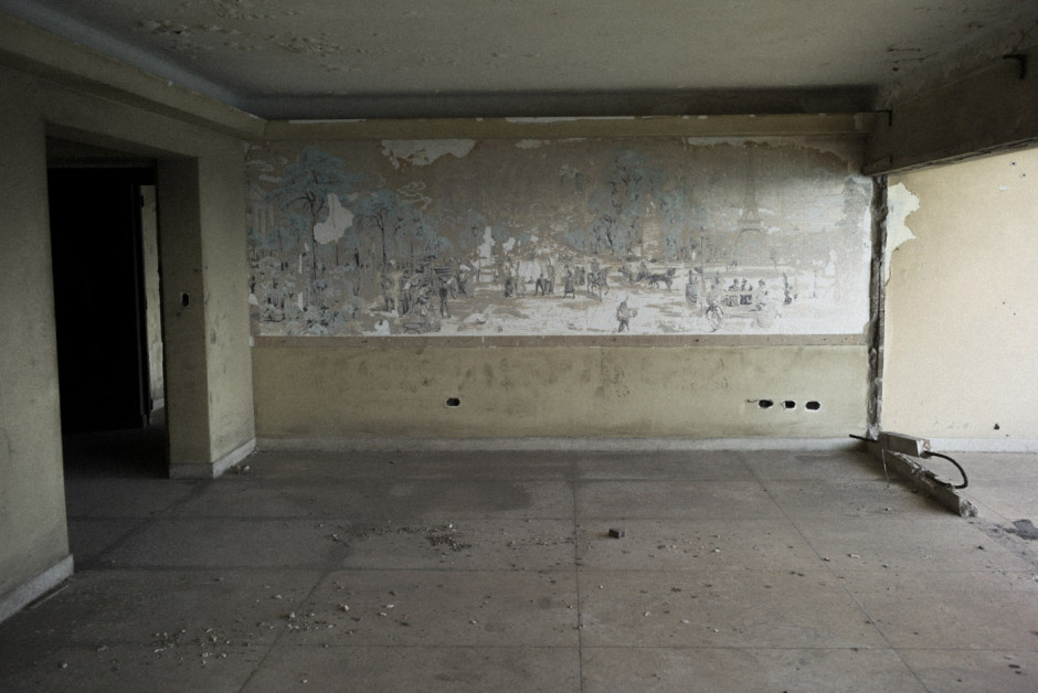 Cuba, Havana, January 11, 2019 - From the series “Sierra Maestra“. Aged painting of Paris on the wall of one of the abandoned apartment of the Sierra Maestra's building.