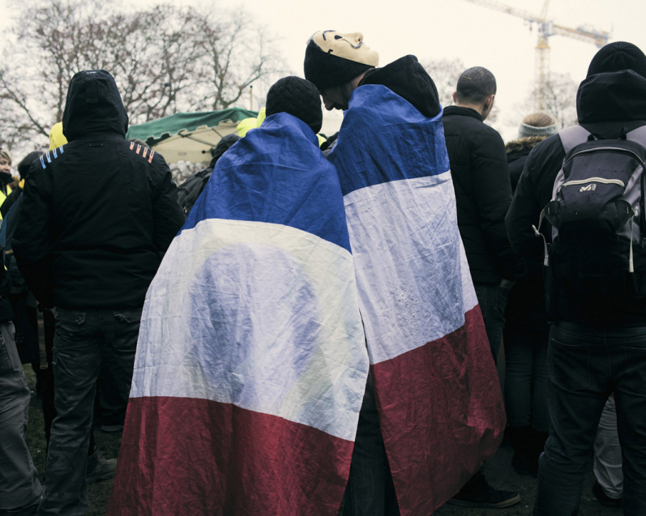 France, Bourges, 12 January 2019 - On the Seraucourt Square, the Yellow Jackets are gathering as the demonstration is about to begin.