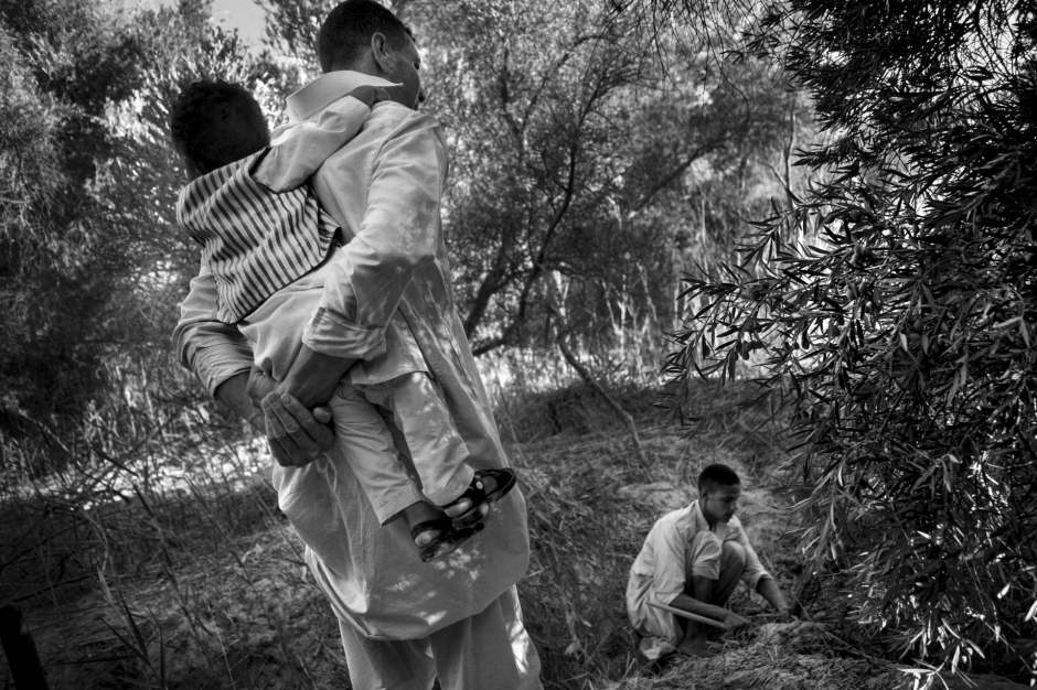 Egypt, Siwa, June 28th 2017 In Nawi's garden with his workers. Egypte, Siwa, 28 Juin 2017 Dans le jardin de Nawi avec ses ouvriers. Ferhat Bouda / Agence VU